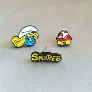 New Smurfette Smurf 3pc stud earrings